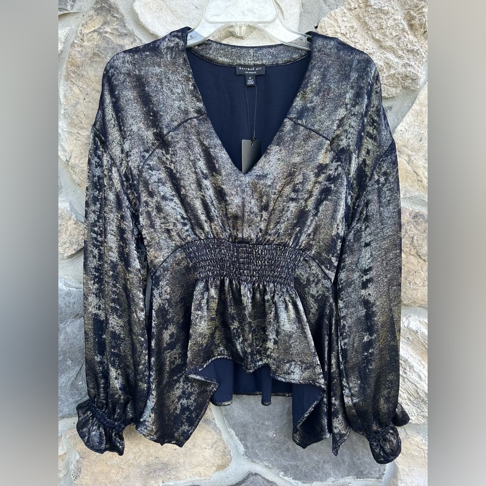 Anthropologie Current Air LA Blouse Size M Blue Whimsigoth Dark Fairy Top Witchy